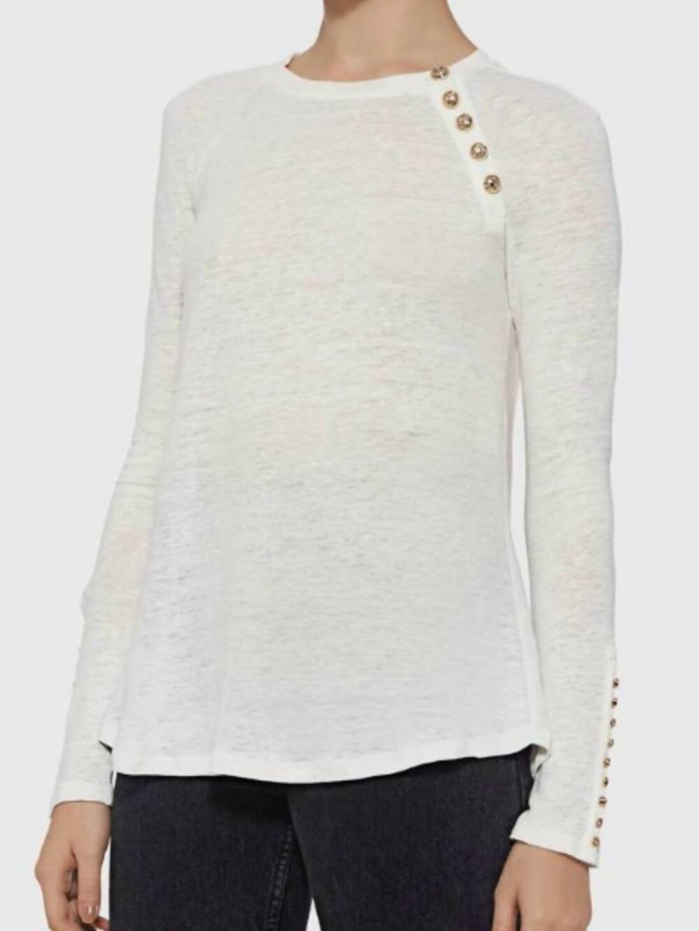 Derek Lam 10 Crosby Linen Slub Jersey Sailor Tee Ivory S